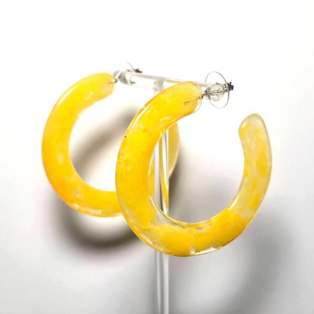 CULT GAIA Kennedy Canary Yellow Large Marbled Acrylic Lightweight Hoop Earrings